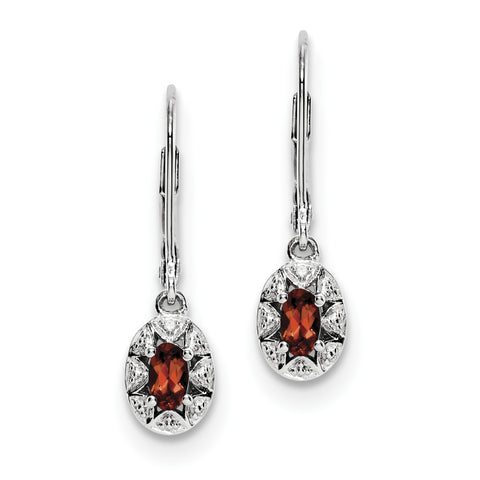 Sterling Silver Rhodium-plated Diam. & Garnet Earrings QBE10JAN - shirin-diamonds