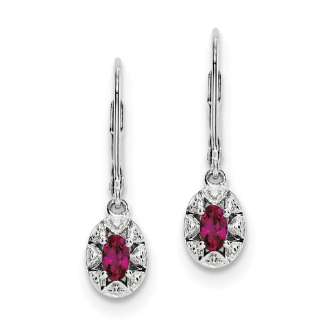 Sterling Silver Rhodium-plated Diam. & Created Ruby Earrings QBE10JUL - shirin-diamonds