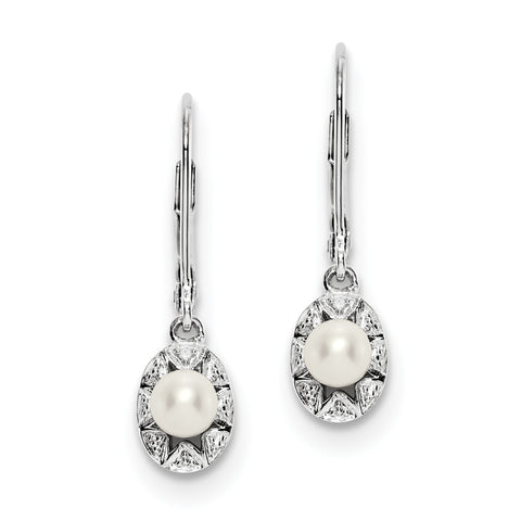 Sterling Silver Rhodium-plated Diam. & FW Cultured Pearl Earrings QBE10JUN - shirin-diamonds