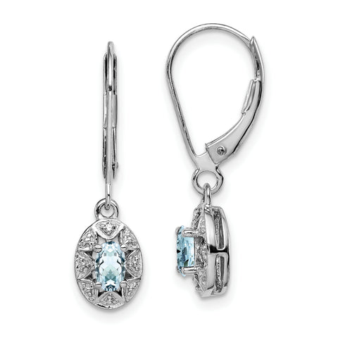 Sterling Silver Rhodium-plated Diam. & Aquamarine Earrings QBE10MAR