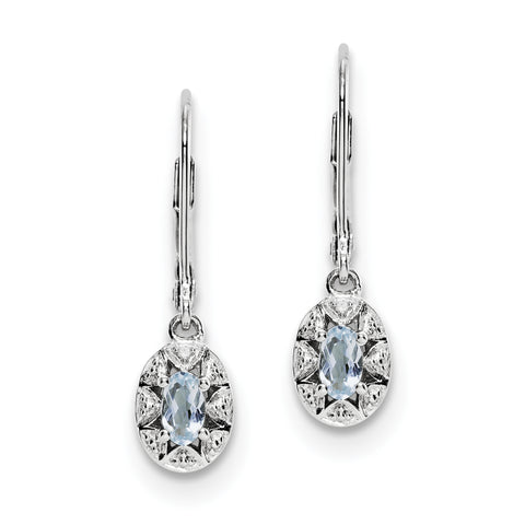 Sterling Silver Rhodium-plated Diam. & Aquamarine Earrings QBE10MAR - shirin-diamonds