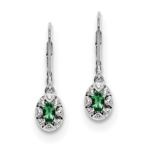 Sterling Silver Rhodium-plated Diam. & Created Emerald Earrings QBE10MAY - shirin-diamonds