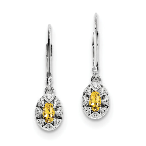 Sterling Silver Rhodium-plated Diam. & Citrine Earrings QBE10NOV - shirin-diamonds