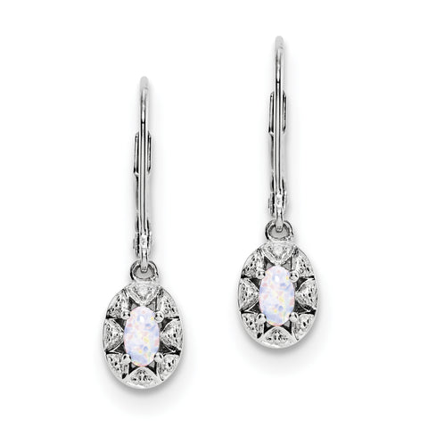 Sterling Silver Rhodium-plated Diam. & Created Opal Earrings QBE10OCT - shirin-diamonds