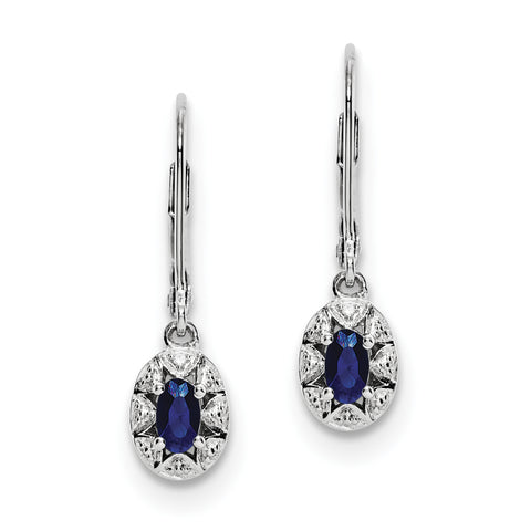 Sterling Silver Rhodium-plated Diam. & Created Sapphire Earrings QBE10SEP - shirin-diamonds