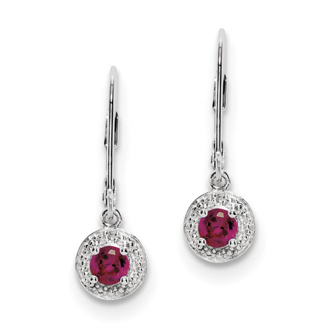 Sterling Silver Rhodium-plated Diam. & Created Ruby Earrings QBE11JUL - shirin-diamonds