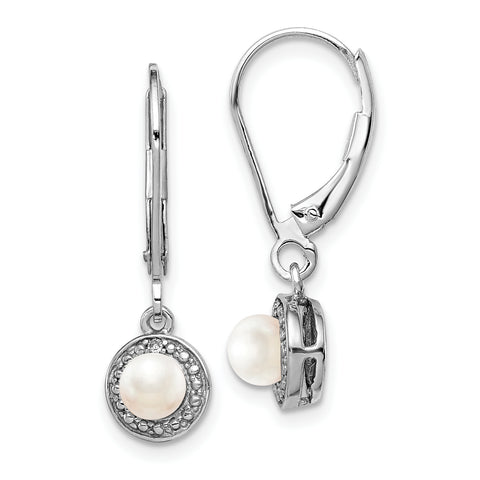 Sterling Silver Rhodium-plated Diam. & FW Cultured Pearl Earrings QBE11JUN