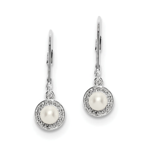 Sterling Silver Rhodium-plated Diam. & FW Cultured Pearl Earrings QBE11JUN - shirin-diamonds