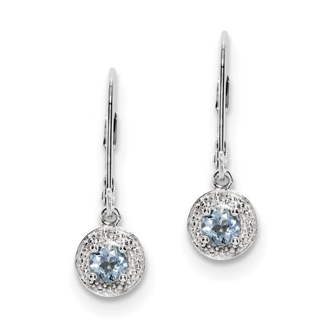 Sterling Silver Rhodium-plated Diam. & Aquamarine Earrings QBE11MAR - shirin-diamonds