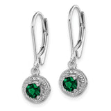 Sterling Silver Rhodium-plated Diam. & Created Emerald Earrings QBE11MAY