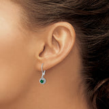 Sterling Silver Rhodium-plated Diam. & Created Emerald Earrings QBE11MAY
