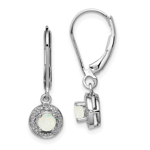 Sterling Silver Rhodium-plated Diam. & Created Opal Earrings QBE11OCT