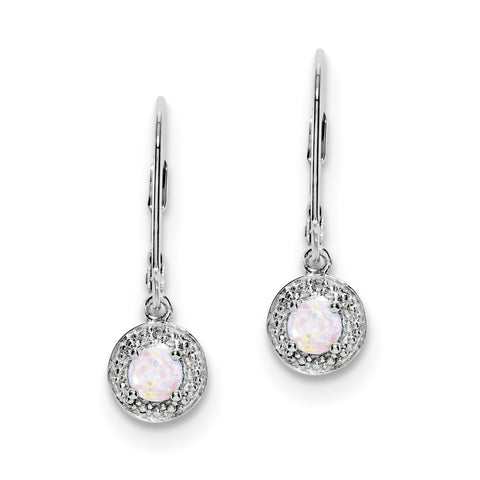 Sterling Silver Rhodium-plated Diam. & Created Opal Earrings QBE11OCT - shirin-diamonds