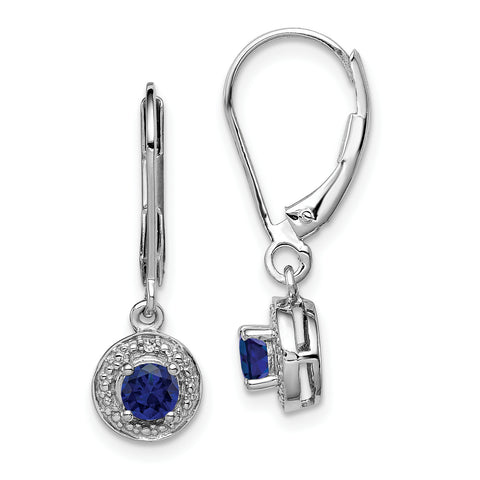 Sterling Silver Rhodium-plated Diam. & Created Sapphire Earrings QBE11SEP