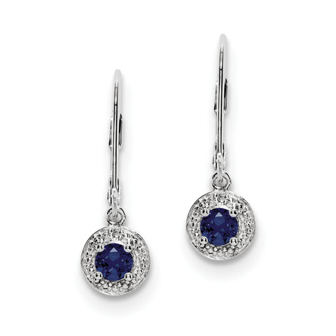 Sterling Silver Rhodium-plated Diam. & Created Sapphire Earrings QBE11SEP - shirin-diamonds