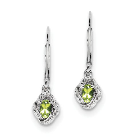 Sterling Silver Rhodium-plated Diam. & Peridot Earrings QBE12AUG - shirin-diamonds