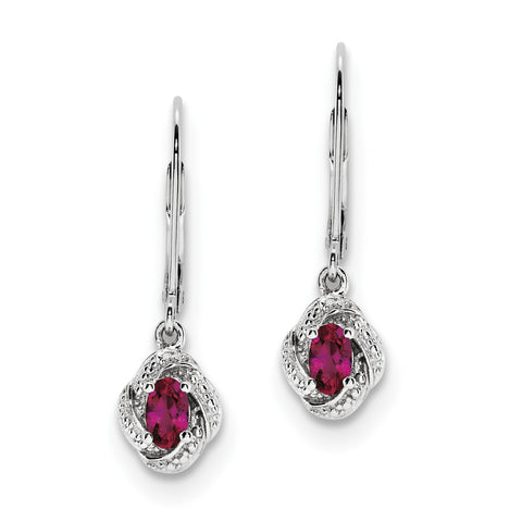 Sterling Silver Rhodium-plated Diam. & Created Ruby Earrings QBE12JUL - shirin-diamonds
