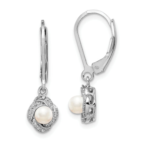 Sterling Silver Rhodium-plated Diam. & FW Cultured Pearl Earrings QBE12JUN