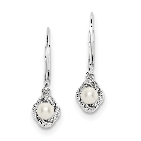 Sterling Silver Rhodium-plated Diam. & FW Cultured Pearl Earrings QBE12JUN - shirin-diamonds