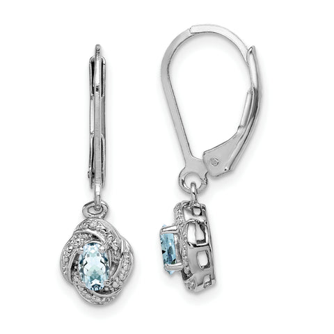 Sterling Silver Rhodium-plated Diam. & Aquamarine Earrings QBE12MAR