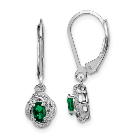 Sterling Silver Rhodium-plated Diam. & Created Emerald Earrings QBE12MAY