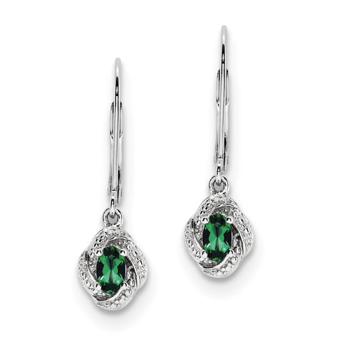 Sterling Silver Rhodium-plated Diam. & Created Emerald Earrings QBE12MAY - shirin-diamonds