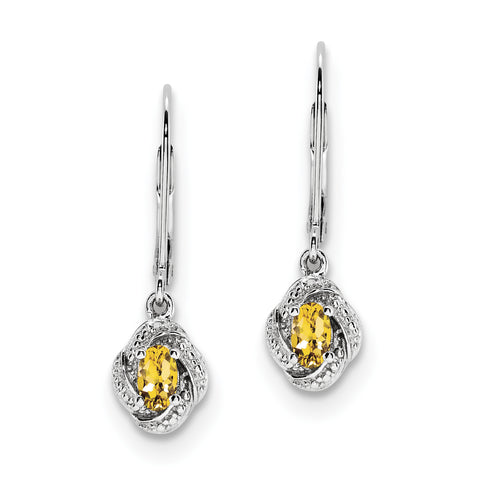 Sterling Silver Rhodium-plated Diam. & Citrine Earrings QBE12NOV - shirin-diamonds