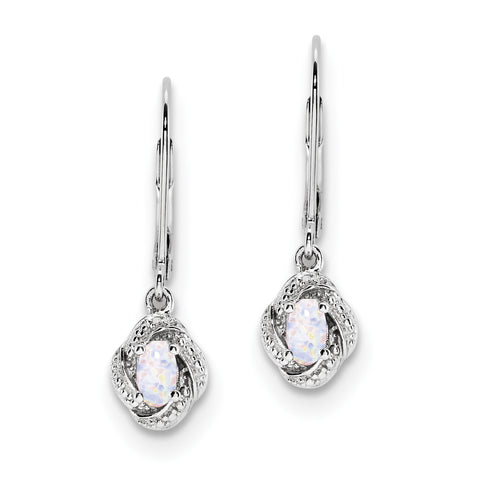 Sterling Silver Rhodium-plated Diam. & Created Opal Earrings QBE12OCT - shirin-diamonds