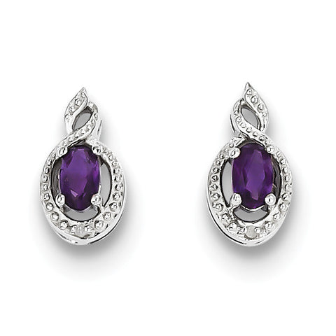 Sterling Silver Rhodium-plated Amethyst & Diam. Earrings QBE18FEB - shirin-diamonds