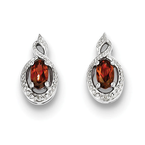 Sterling Silver Rhodium-plated Garnet & Diam. Earrings QBE18JAN - shirin-diamonds