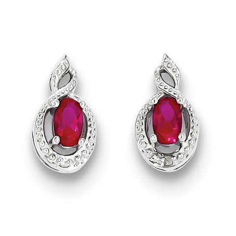 Sterling Silver Rhodium-plated Created Ruby & Diam. Earrings QBE18JUL - shirin-diamonds