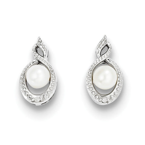 Sterling Silver Rhodium-plated FW Cultured Pearl & Diam. Earrings QBE18JUN - shirin-diamonds