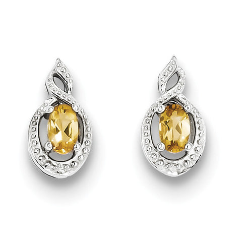 Sterling Silver Rhodium-plated Citrine & Diam. Earrings QBE18NOV - shirin-diamonds