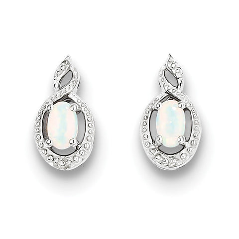 Sterling Silver Rhodium-plated Created Opal & Diam. Earrings QBE18OCT - shirin-diamonds