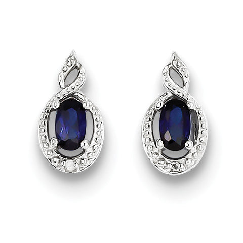 Sterling Silver Rhodium-plated Created Sapphire & Diam. Earrings QBE18SEP - shirin-diamonds