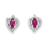 Sterling Silver Rhodium-plated Created Ruby & Diam. Earrings QBE19JUL - shirin-diamonds
