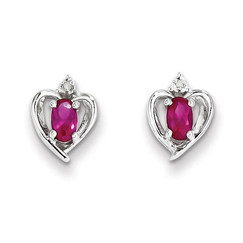 Sterling Silver Rhodium-plated Created Ruby & Diam. Earrings QBE19JUL - shirin-diamonds