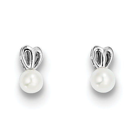 Sterling Silver Rhodium-plated FW Cultured Pearl Earrings QBE20JUN - shirin-diamonds