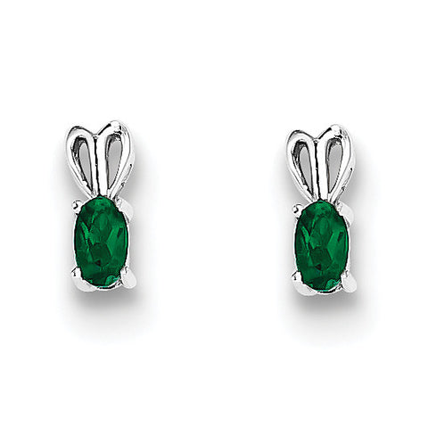 Sterling Silver Rhodium-plated Created Emerald Earrings QBE20MAY - shirin-diamonds