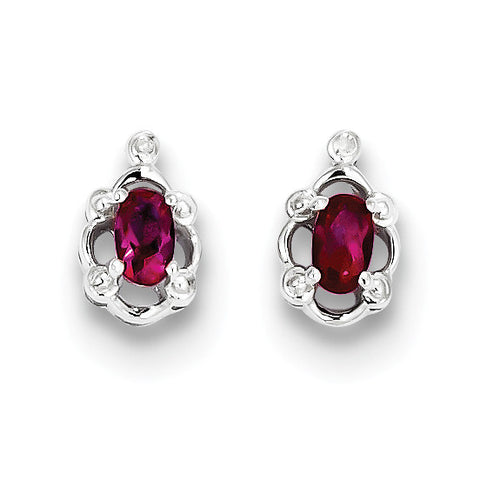 Sterling Silver Rhodium-plated Created Ruby & Diam. Earrings QBE21JUL - shirin-diamonds