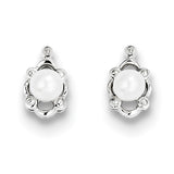 Sterling Silver Rhodium-plated FW Cultured Pearl & Diam. Earrings QBE21JUN - shirin-diamonds