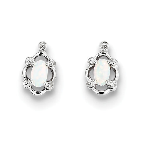 Sterling Silver Rhodium-plated Created Opal & Diam. Earrings QBE21OCT - shirin-diamonds