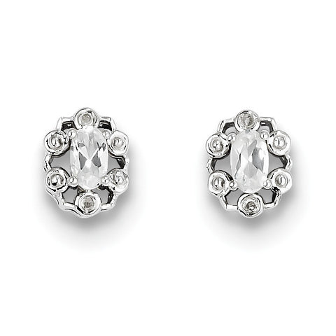 Sterling Silver Rhodium-plated White Topaz & Diam. Earrings QBE22APR - shirin-diamonds