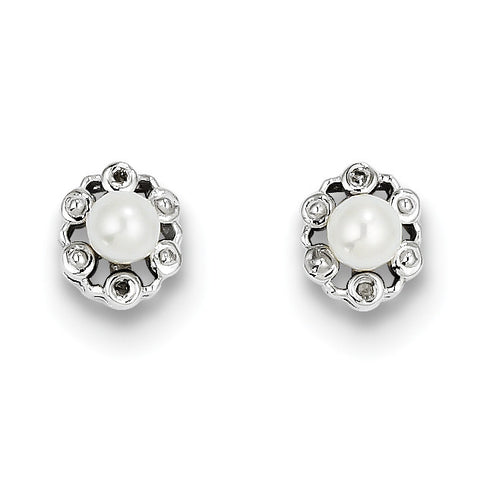 Sterling Silver Rhodium-plated FW Cultured Pearl & Diam. Earrings QBE22JUN - shirin-diamonds