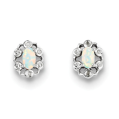 Sterling Silver Rhodium-plated Created Opal & Diam. Earrings QBE22OCT - shirin-diamonds