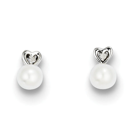 Sterling Silver Rhodium-plated FW Cultured Pearl & Diam. Earrings QBE23JUN - shirin-diamonds