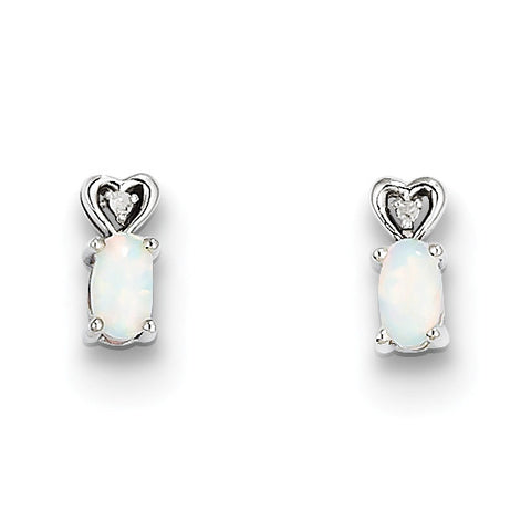 Sterling Silver Rhodium-plated Created Opal & Diam. Earrings QBE23OCT - shirin-diamonds