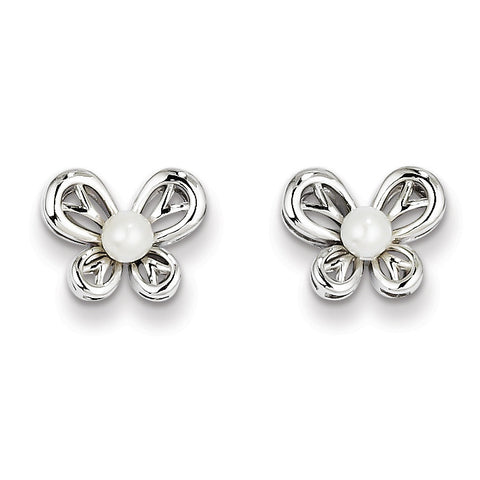 Sterling Silver Rhodium-plated FW Cultured Pearl Earrings QBE24JUN - shirin-diamonds