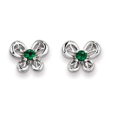 Sterling Silver Rhodium-plated Created Emerald Earrings QBE24MAY - shirin-diamonds