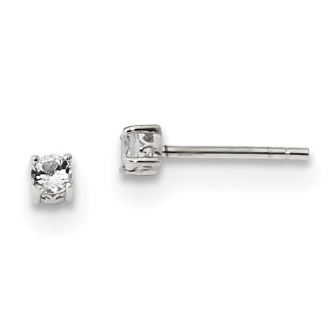 Sterling Silver 3mm Round White Topaz Post Earrings QBE25APR - shirin-diamonds